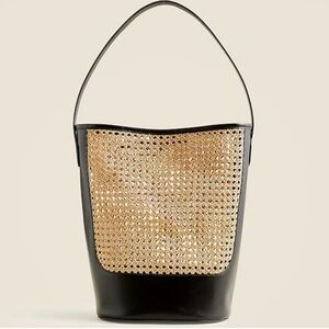 J. Crew Berkeley Leather Raffia Bucket Bag in Black